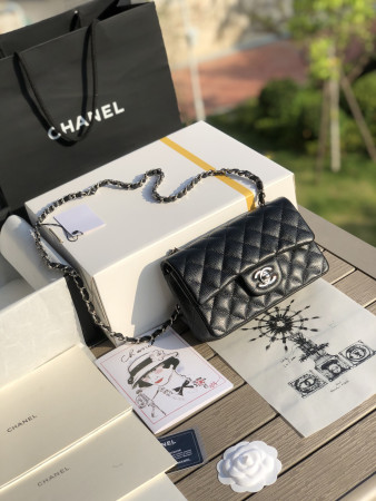 Ch*el MINI FLAP BAG BLACK 4.7 × 7.8 × 2.3 in
