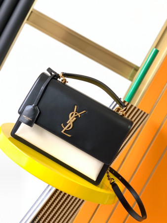 Y*L SUNSET LARGE IN SMOOTH LEATHER BLACK WHITE 10.6 X 7 X 3.1 INCHES