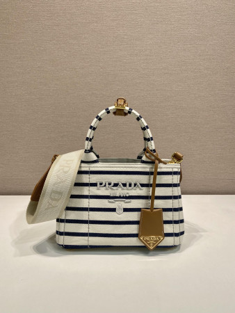 Pra*a Jardinière striped cotton canvas mini-bag 22x15x13cm