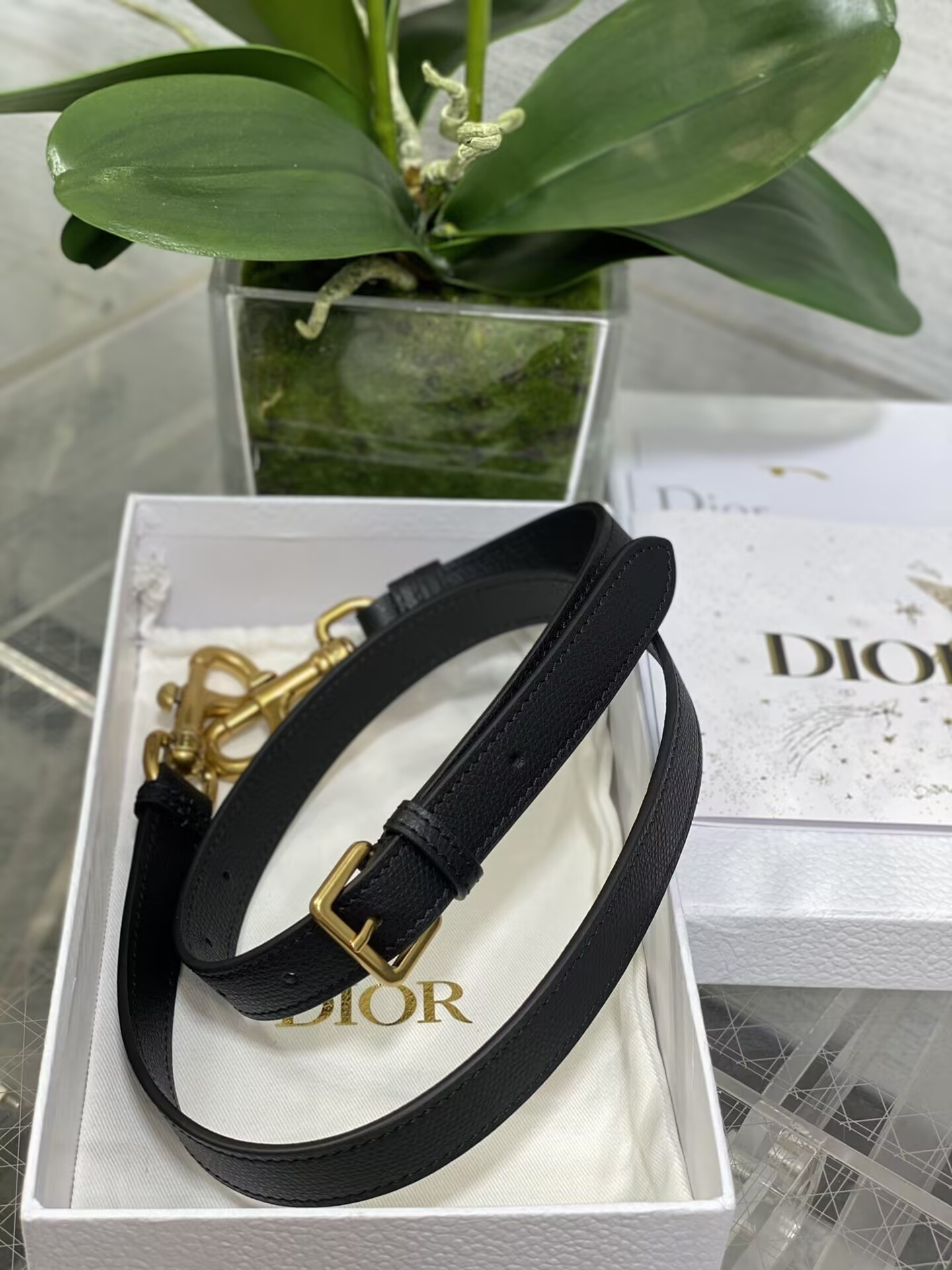 D*0r MINI SADDLE BAG WITH STRAP Black Grained Calfskin 19 x 16 x 5 cm