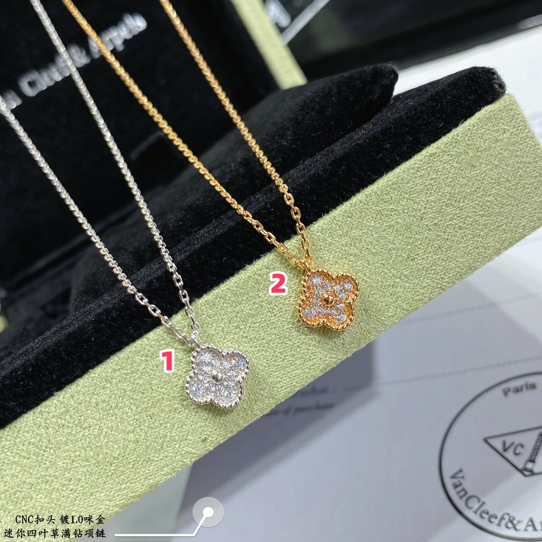 V*N CL*F & Arpels Mini Diamond Four-Leaf Clover Necklace Diameter approx 1.0cm,Chain length approx 40+5cm