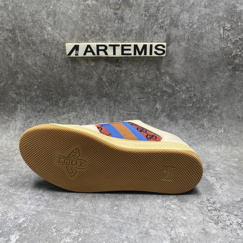 GC Screener Trimmed Distressed Leather and Printed Canvas Sneaker