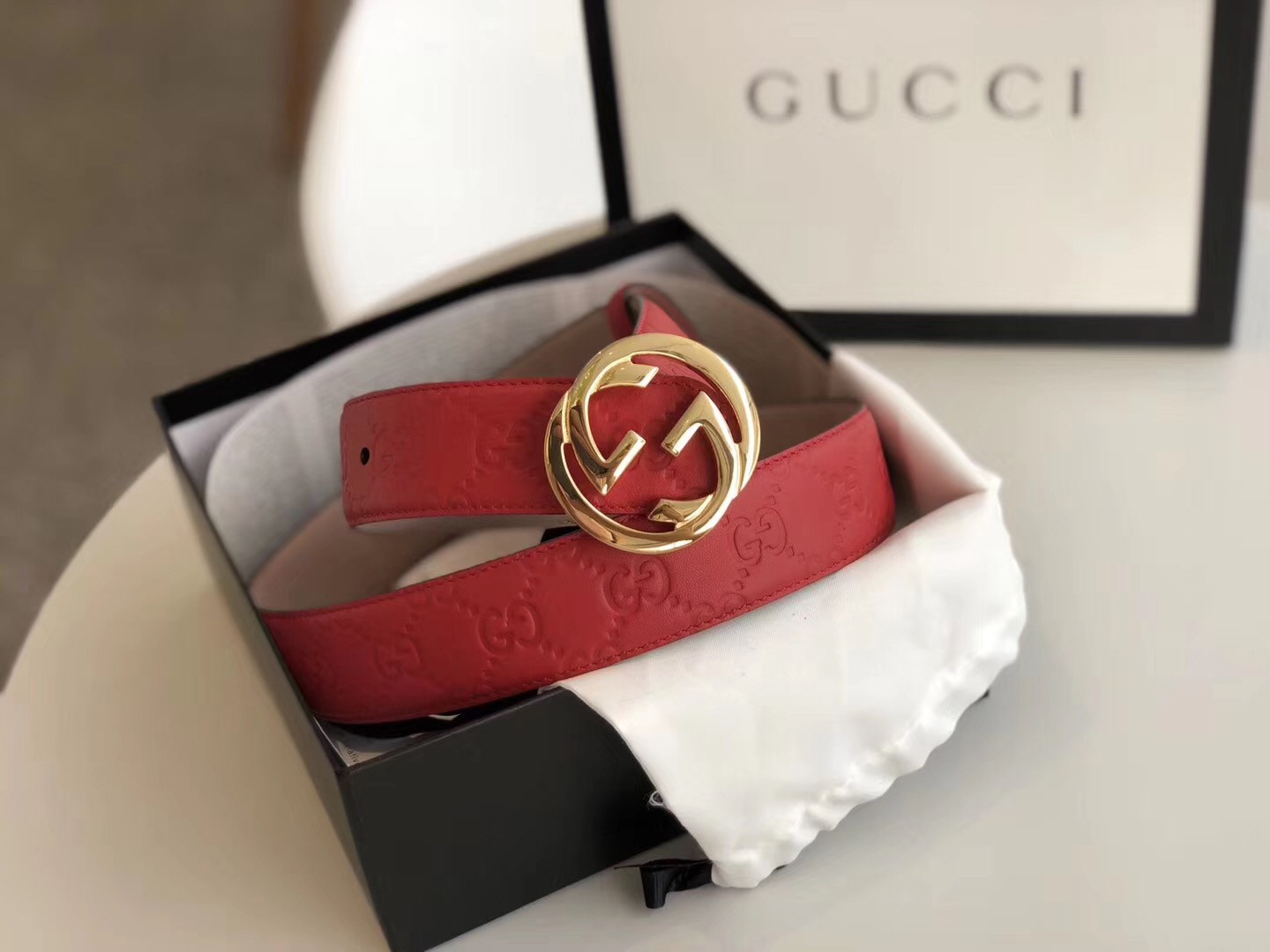 Red G*u*i Signature Leather Women Belt