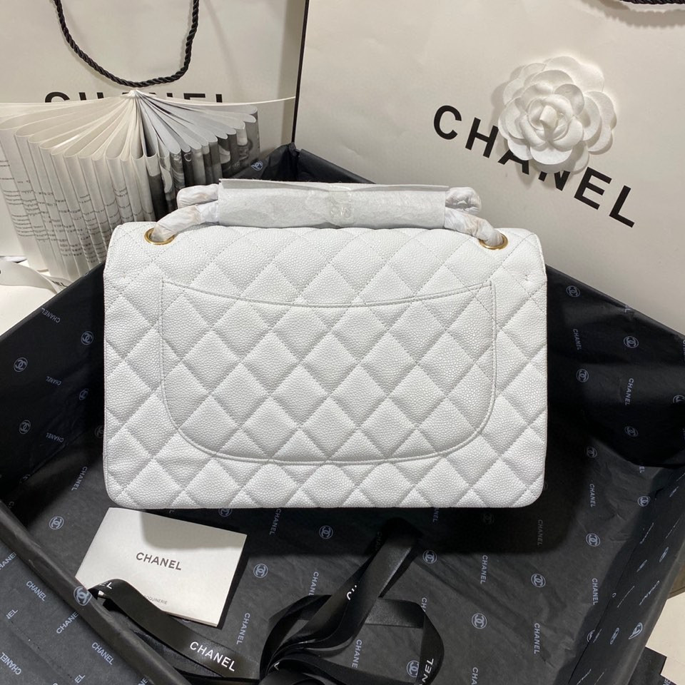 Ch*el Classic Flap Jumbo 30cm CF White Gold 7.6 × 11.7 × 3.9 in
