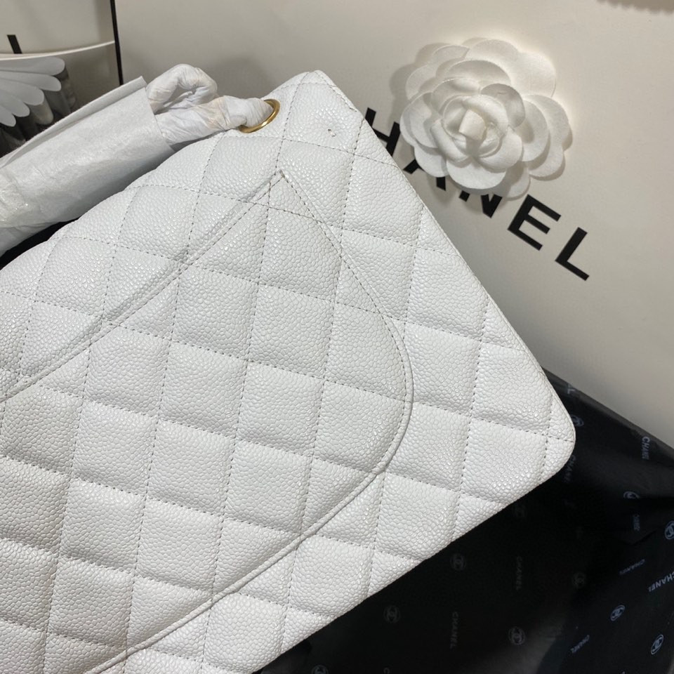 Ch*el Classic Flap Jumbo 30cm CF White Gold 7.6 × 11.7 × 3.9 in
