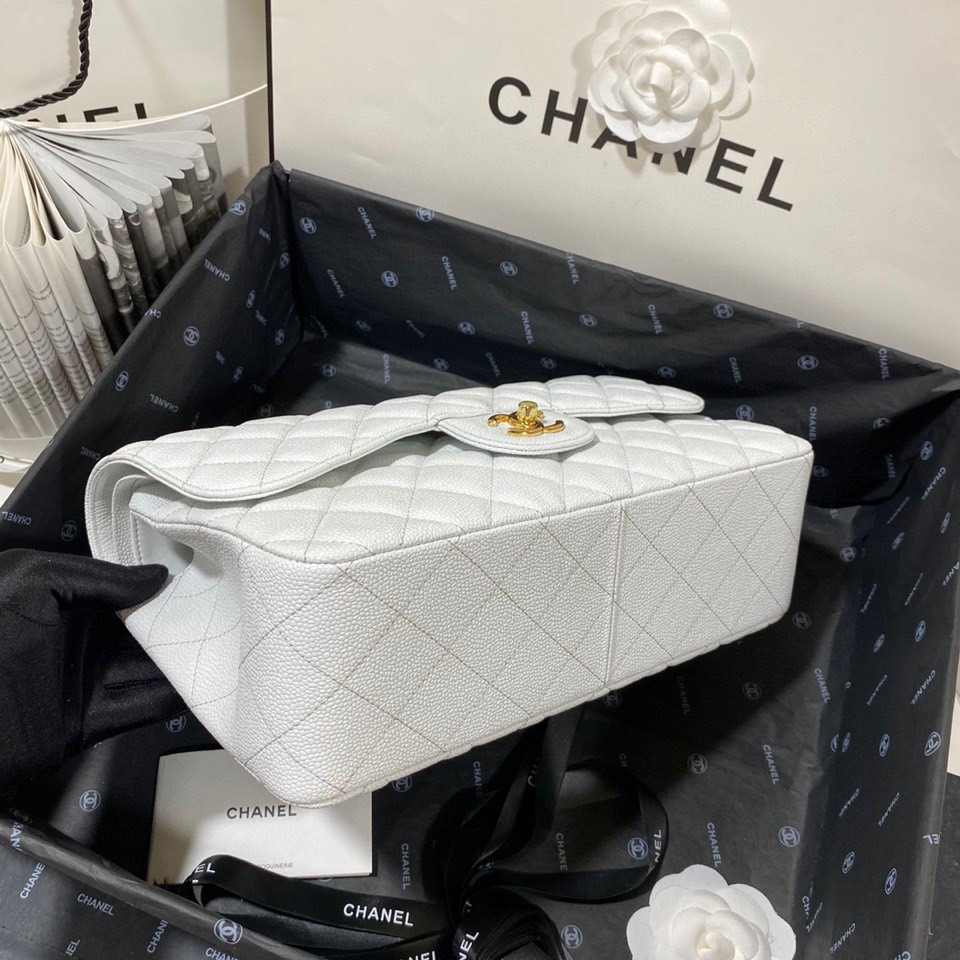 Ch*el Classic Flap Jumbo 30cm CF White Gold 7.6 × 11.7 × 3.9 in