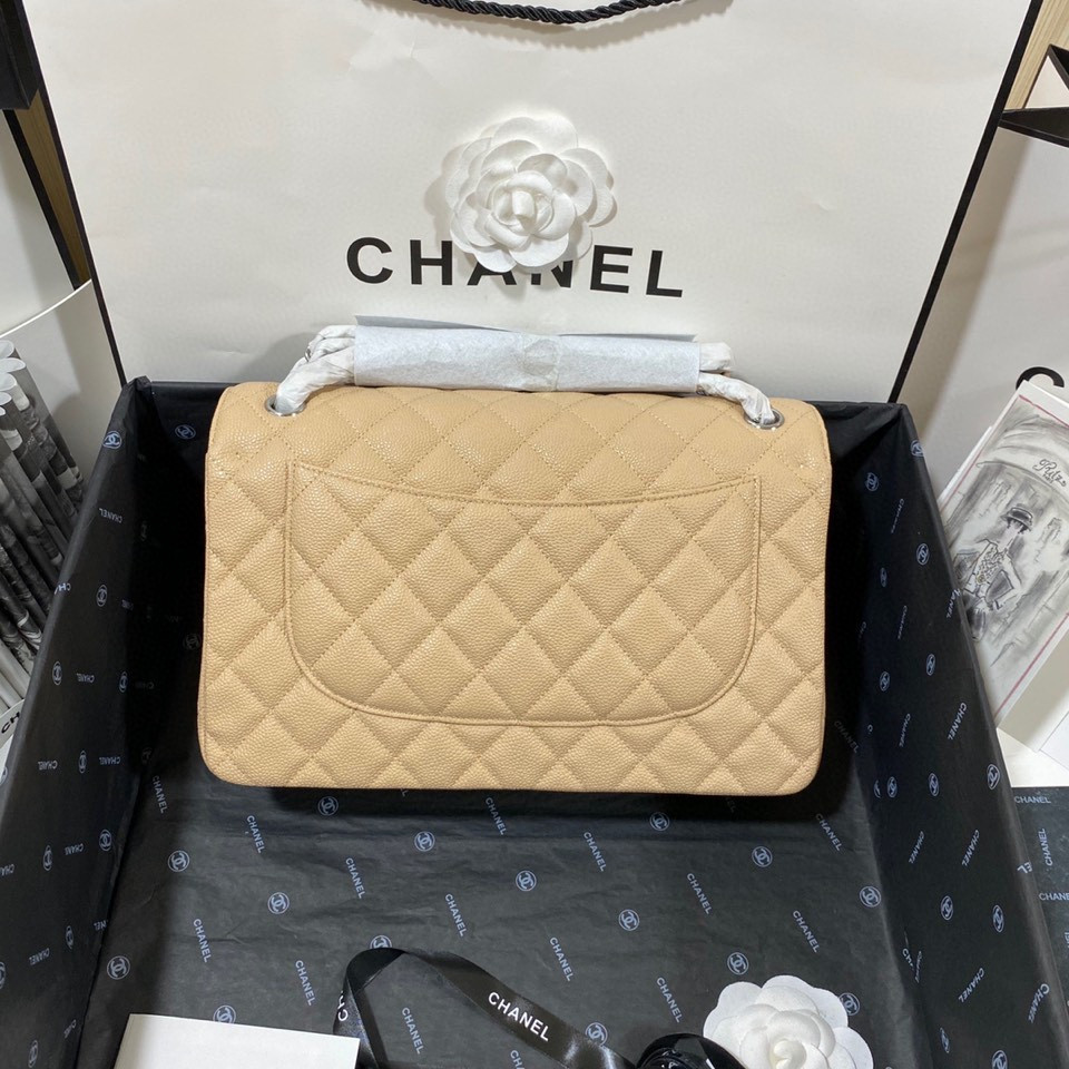 Ch*el Classic Flap Jumbo 30cm CF Khaki Silver 7.6 × 11.7 × 3.9 in