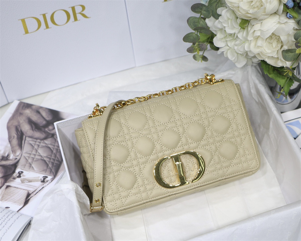 MEDIUM D*0r CARO BAG Beige S*pple Cannage Calfskin 25.5 x 15.5 x 8 cm