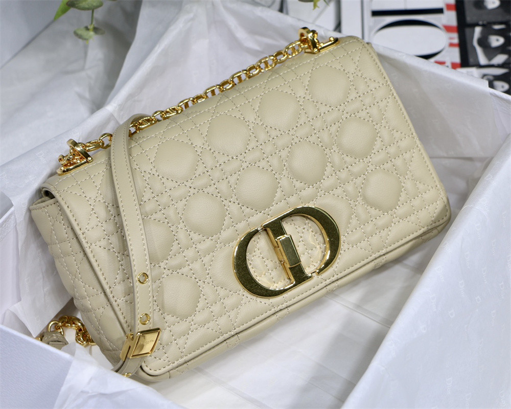 MEDIUM D*0r CARO BAG Beige S*pple Cannage Calfskin 25.5 x 15.5 x 8 cm