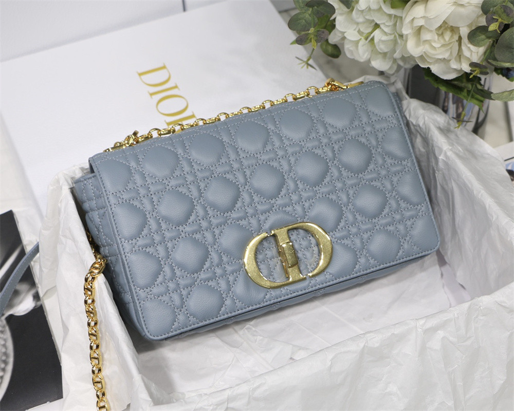 LARGE D*0r CARO BAG Light Blue S*pple Cannage Calfskin 29 x 18 x 10 cm