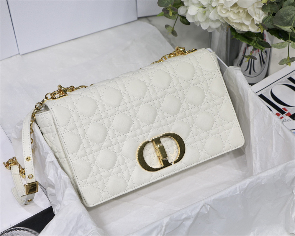 SMALL D*0r CARO BAG Ivory S*pple Cannage Calfskin 20 x 12 x 7 cm