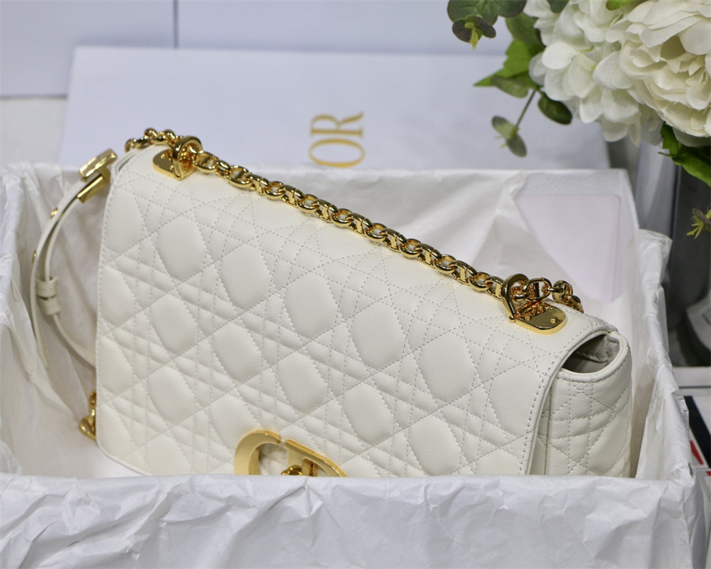 SMALL D*0r CARO BAG Ivory S*pple Cannage Calfskin 20 x 12 x 7 cm