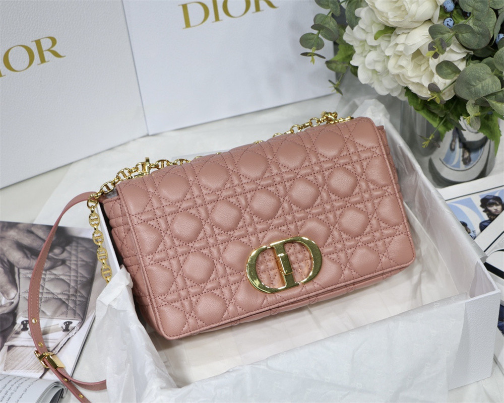 LARGE D*0r CARO BAG Pink S*pple Cannage Calfskin 29 x 18 x 10 cm
