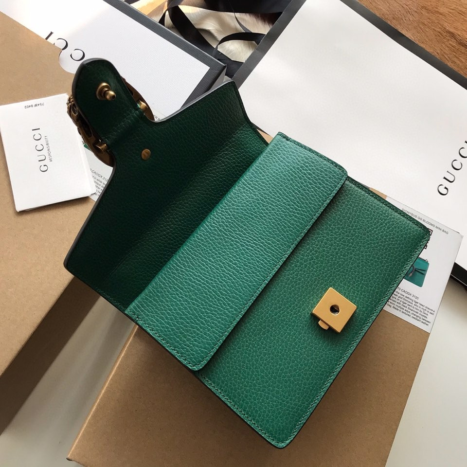 G*u*i DIONYSUS LEATHER MINI BAG GREEN 7.5"Wx6"Hx2"D