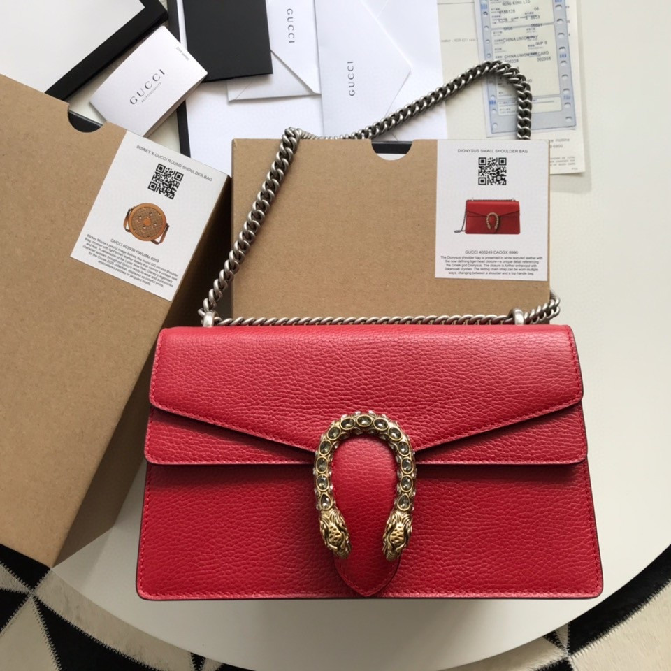 G*u*i DIONYSUS LEATHER SMALL RECTANGULAR BAG RED 28x17x9cm