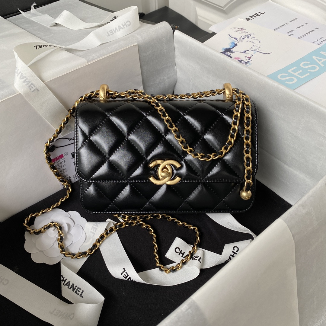 Ch*el MINI FLAP BAG BLACK 12×19×8cm