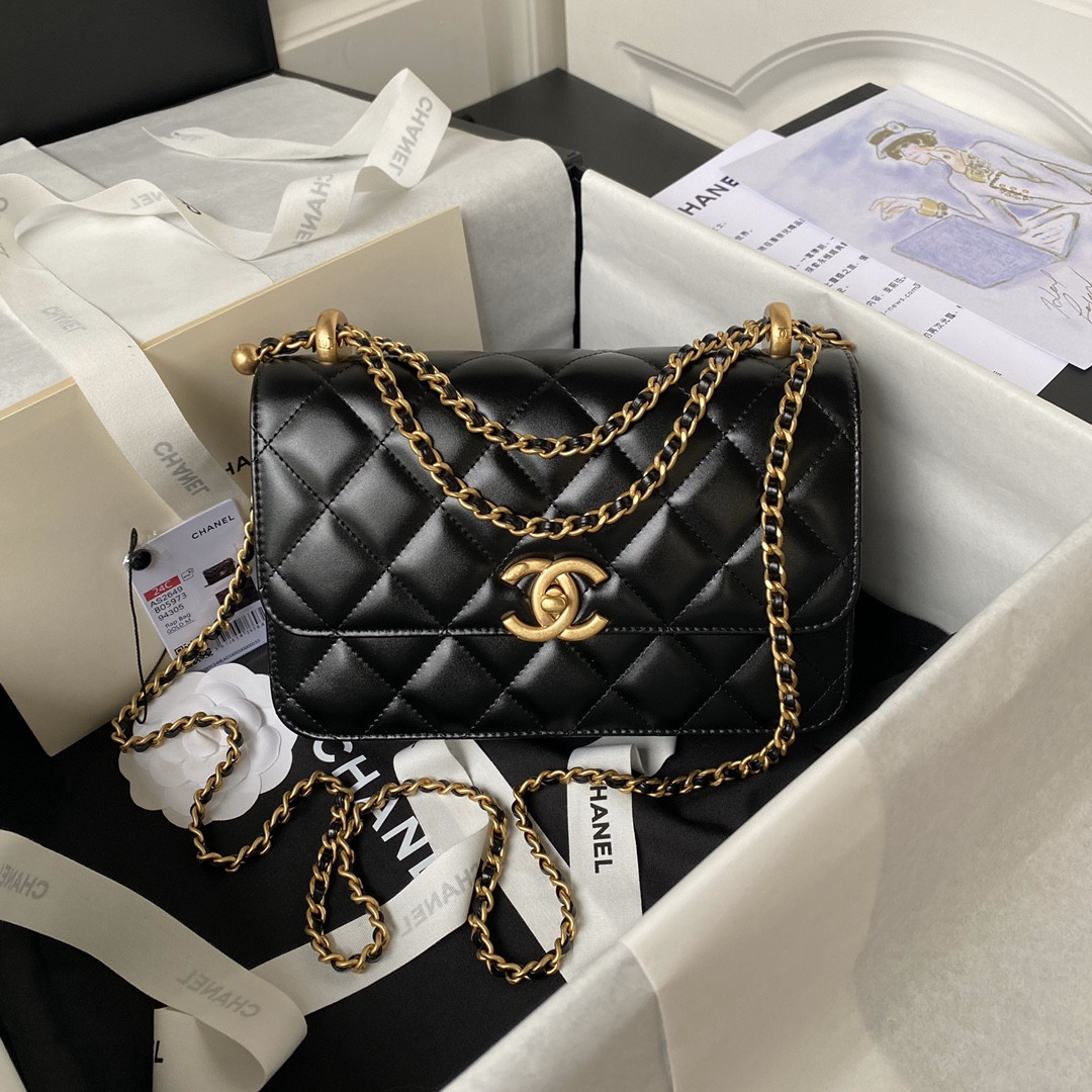 Ch*el FLAP BAG BLACK 22×14.5×8cm