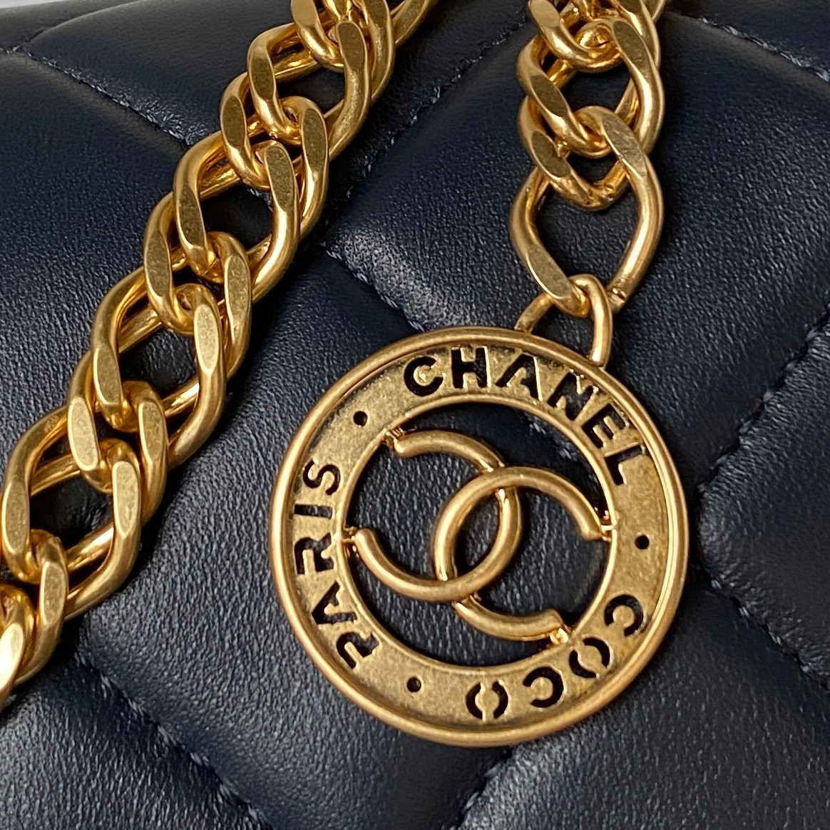 Ch*el MINI FLAP BAG NAVY 4.7 × 7.8 × 2.3 in
