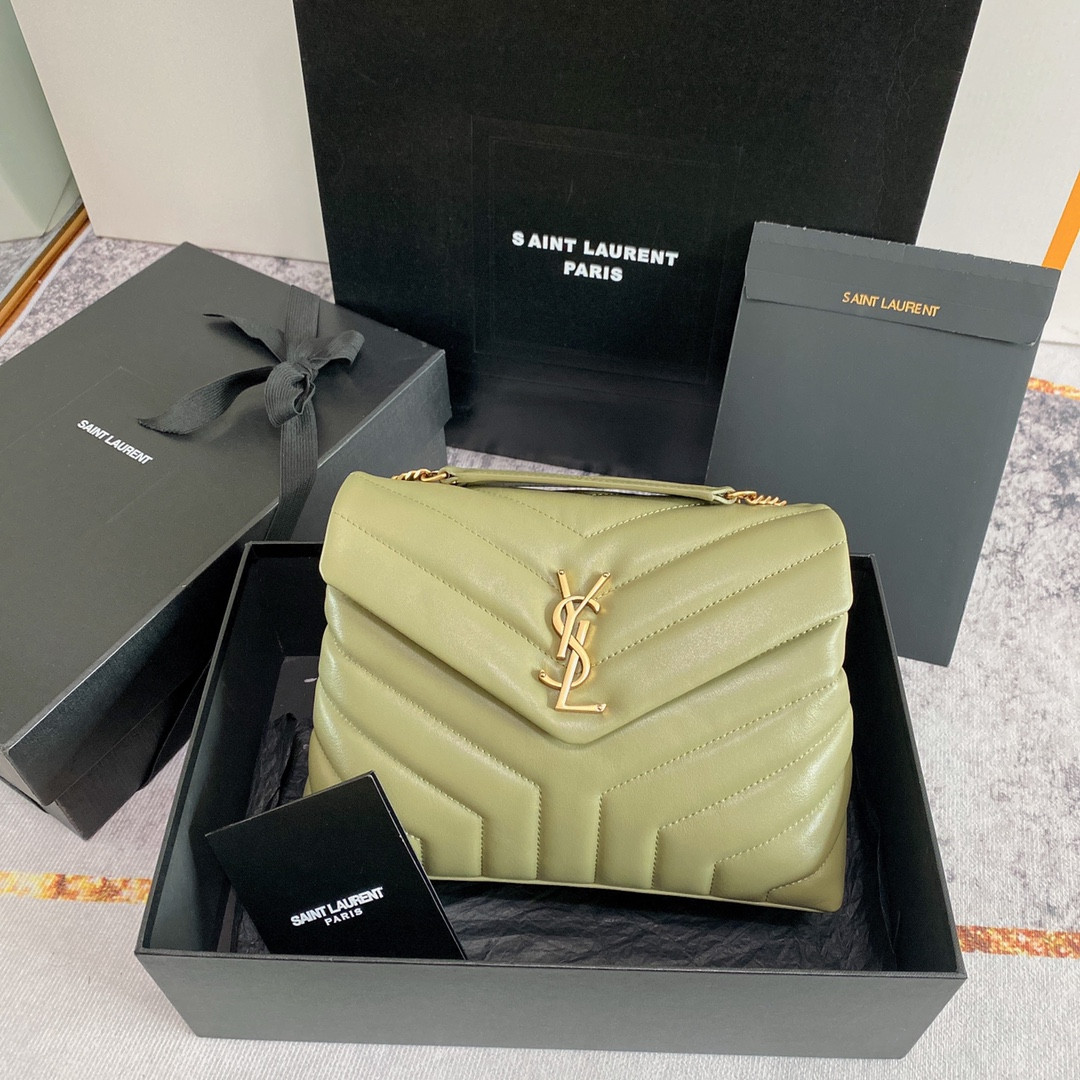 Y*L LOULOU SMALL IN QUILTED LEATHER GREEN 9 X 6.1 X 3.3 INCHES