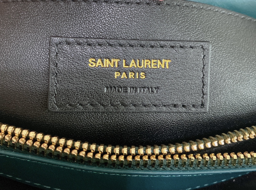 Y*L LOULOU SMALL IN QUILTED LEATHER BLUE GOLD 9 X 6.1 X 3.3 INCHES