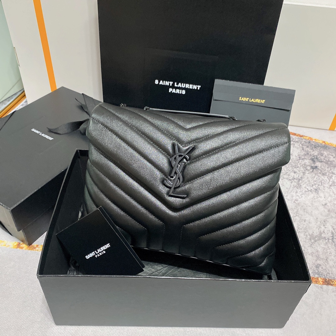 Y*L LOULOU MEDIUM IN QUILTED LEATHER ALL BLACK 12.5 X 8.6 X 3.5 INCHES
