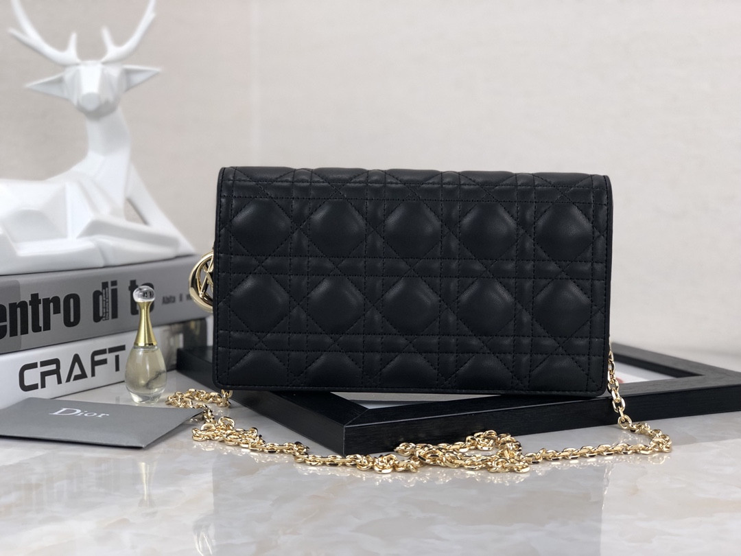 Lady D*0r Pouch Black Cannage 8.5 x 4.5 x 1 inches