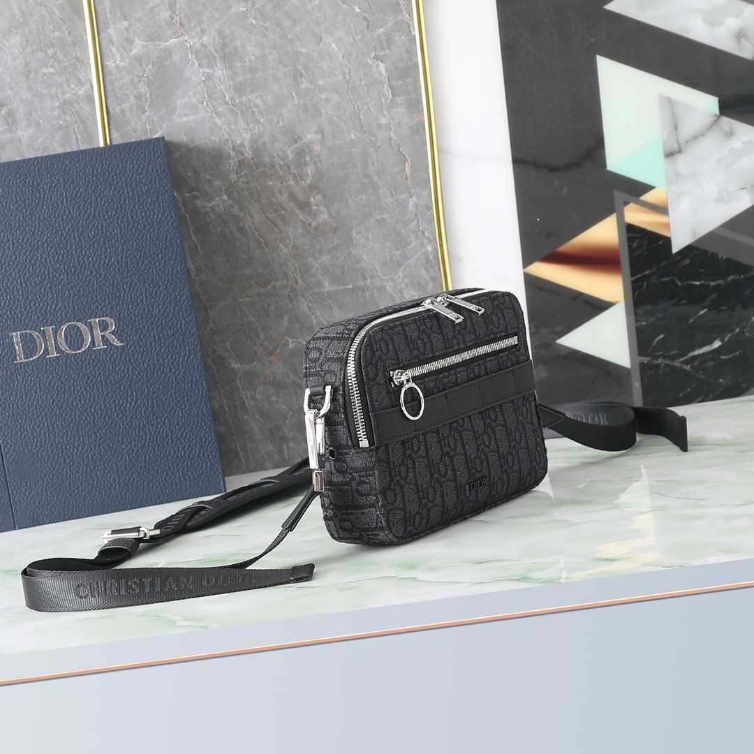 D*0r Safari Bag with Strap  Black D*0r Oblique Jacquard  8.5 x 6 x 2.5 inches