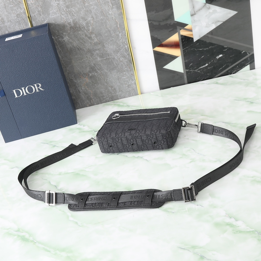 D*0r Safari Bag with Strap  Black D*0r Oblique Jacquard  8.5 x 6 x 2.5 inches