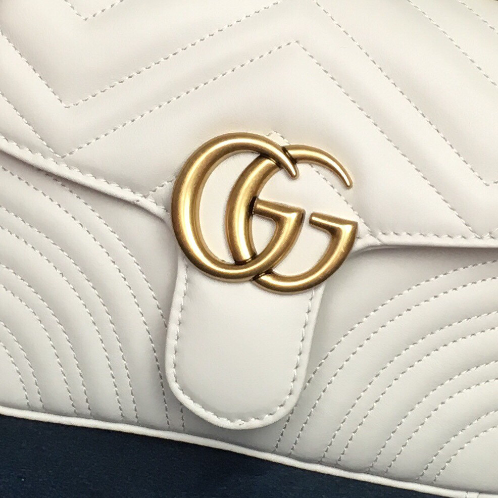G*u*i GG MARMONT MATELASSÉ MINI BAG WHITE  8.5"W x 5"H x 2.5"D