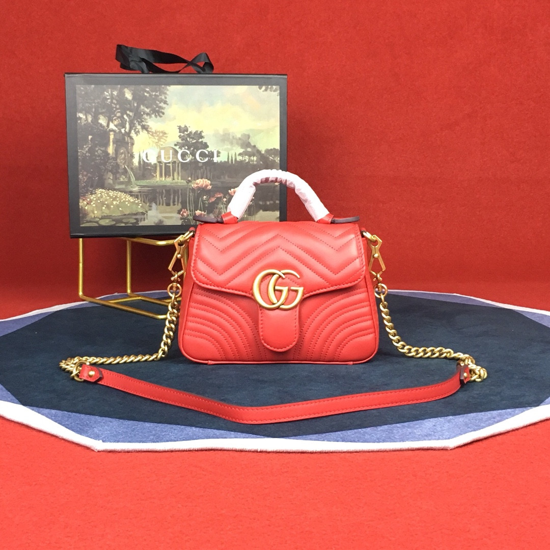 G*u*i GG MARMONT MATELASSÉ MINI BAG RED 8.5"W x 5"H x 2.5"D
