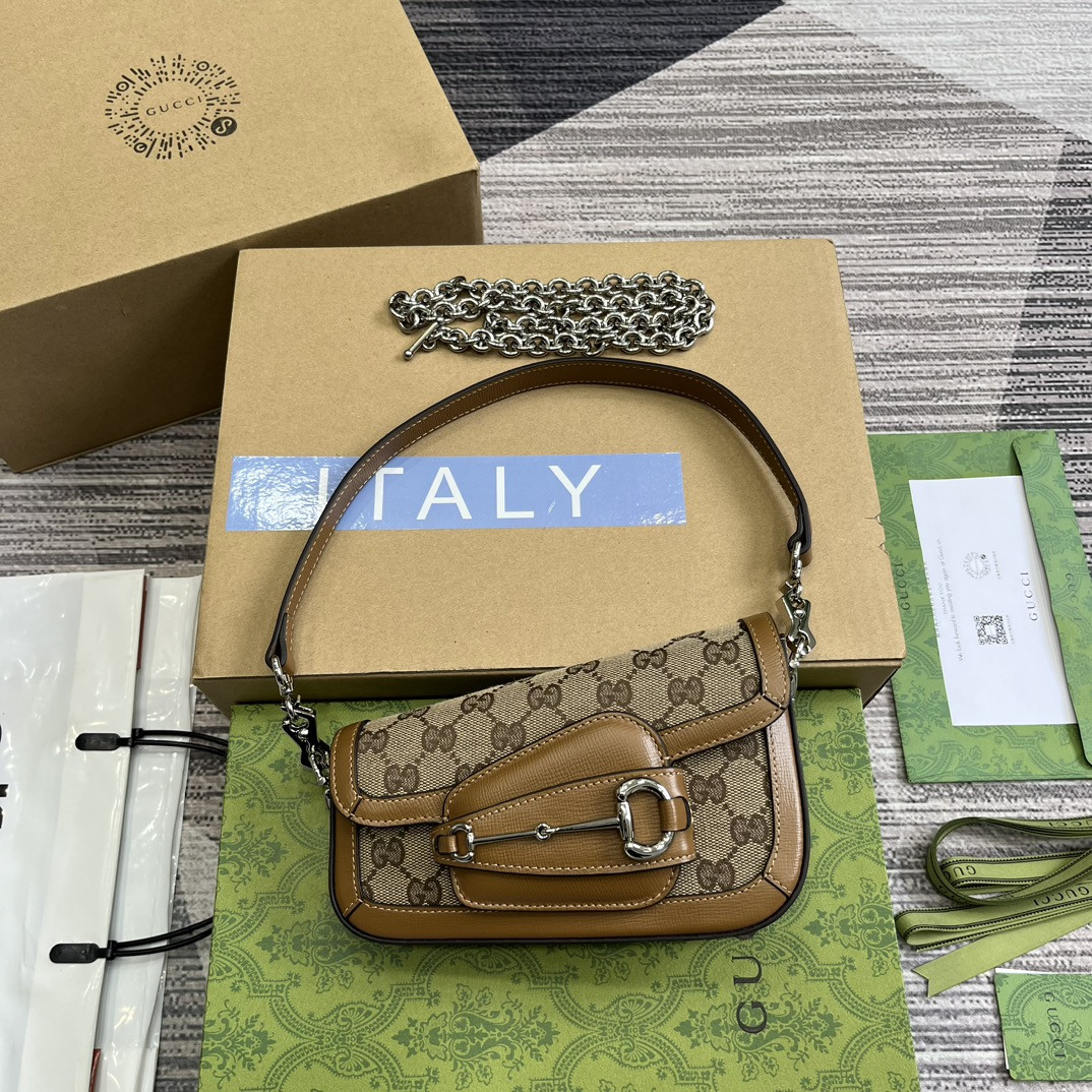 G*u*i HORSEBIT 1955 MINI SHOULDER BAG BROWN 7.7"W x 5-3.1"H x 2.4-1.2"D