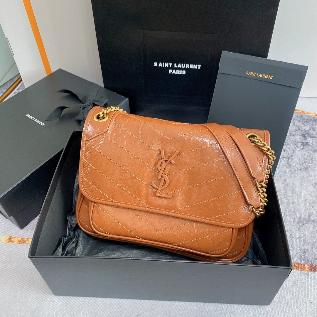 Y*L NIKI MEDIUM IN VINTAGE LEATHER LIGHT CARAMEL 11 X 7.8 X 3.3 INCHES