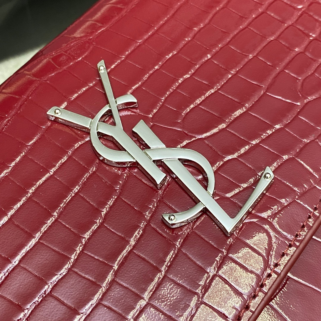 Y*L SUNSET MEDIUM IN CROCODILE-EMBOSSED LEATHER RED VELVET 8 X 6.2 X 2.5 INCHES