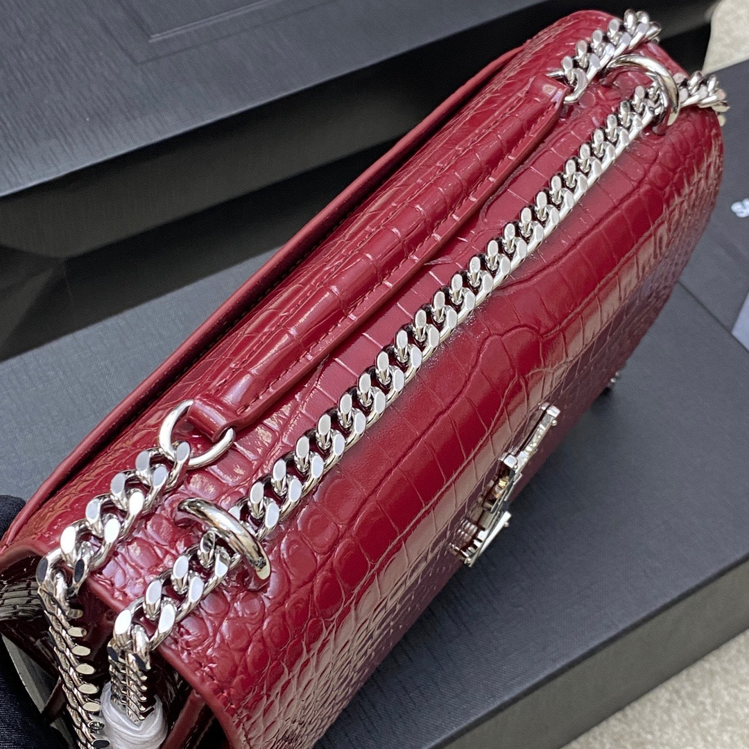 Y*L SUNSET MEDIUM IN CROCODILE-EMBOSSED LEATHER RED VELVET 8 X 6.2 X 2.5 INCHES