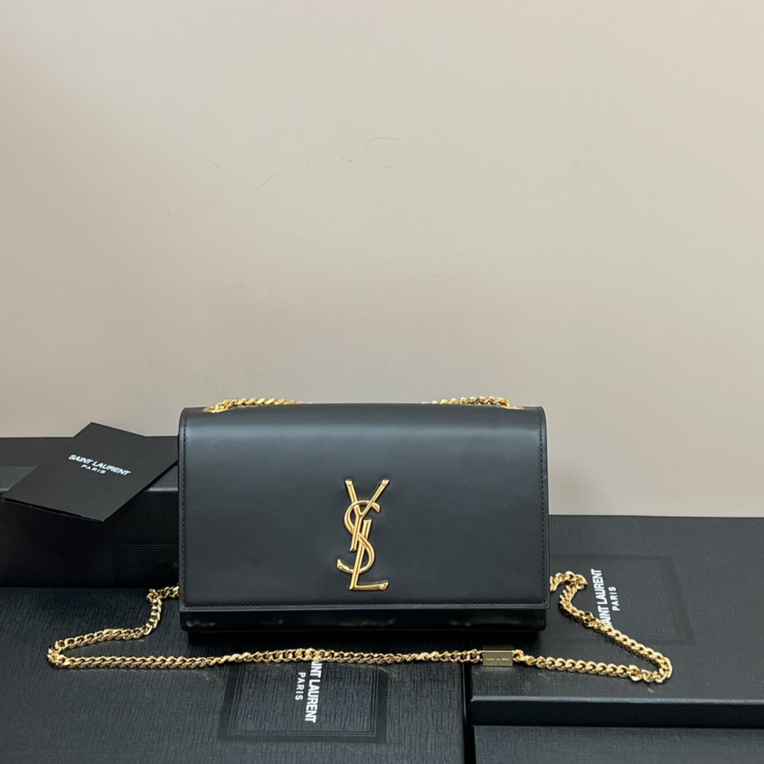 Y*L KATE MEDIUM IN SMOOTH LEATHER BLACK 9.4 X 5.7 X 2.1 INCHES