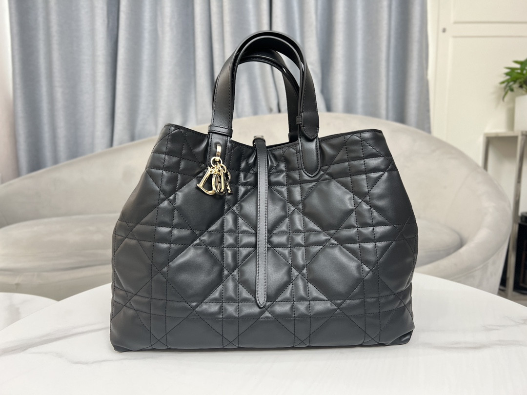 Large D*0r Toujours Bag Black Macrocannage Calfskin 14.5 x 10.5 x 8.5 inches