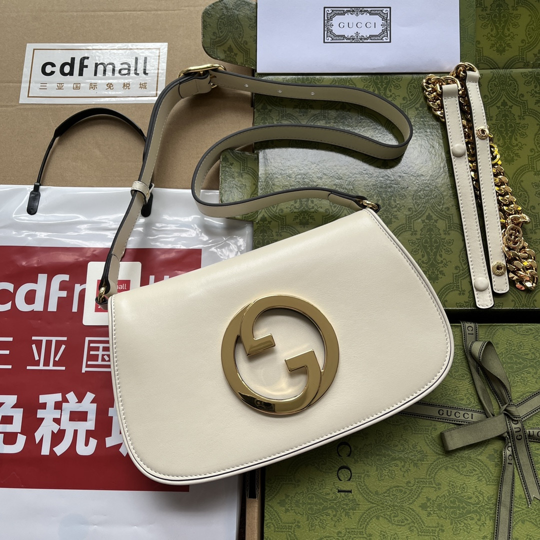 G*u*i BLONDIE SHOULDER BAG WHITE 11"W x 6.3"H x 1.6"D