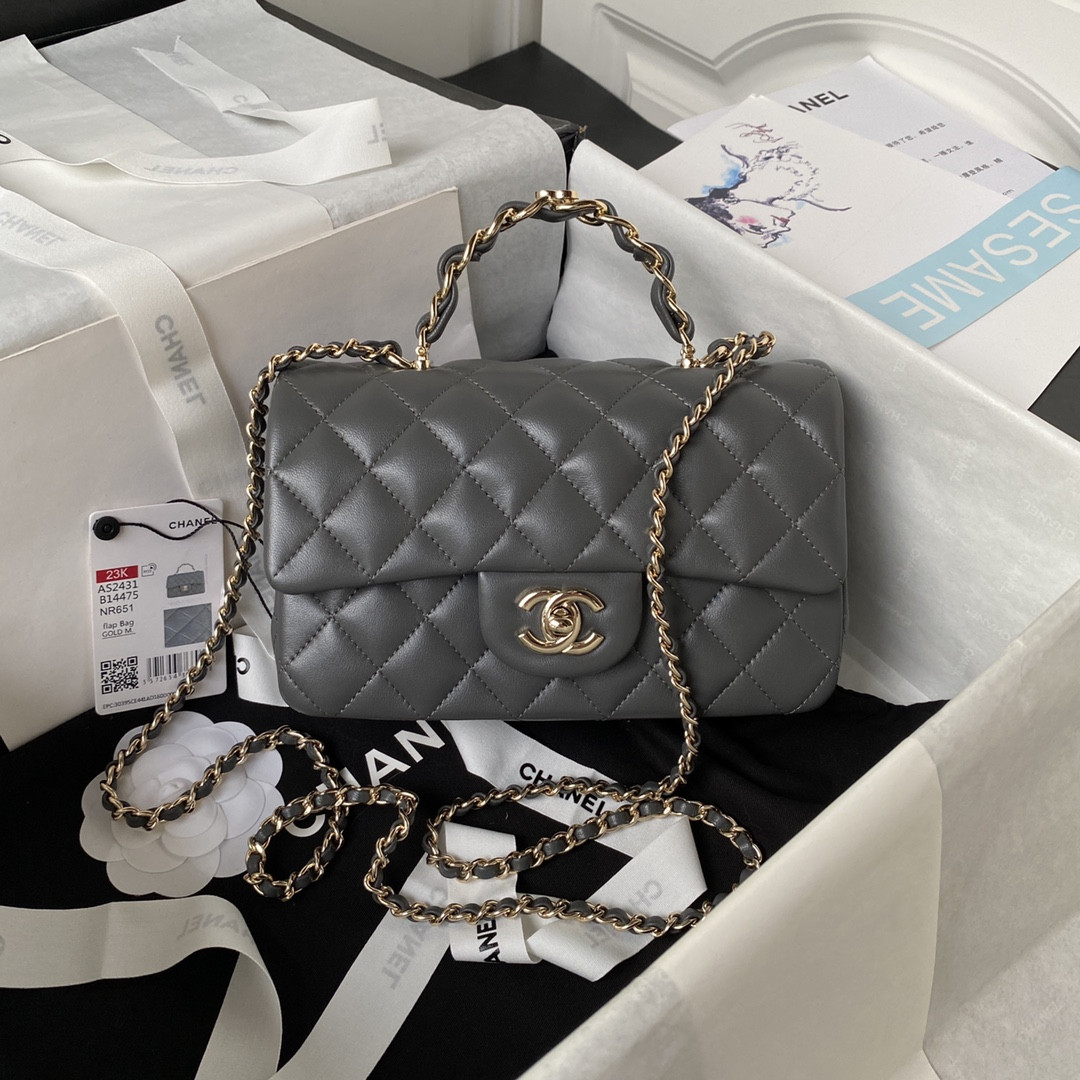 Ch*el Mini Classic Handbag With Top Handle 12 × 20 × 6 cm