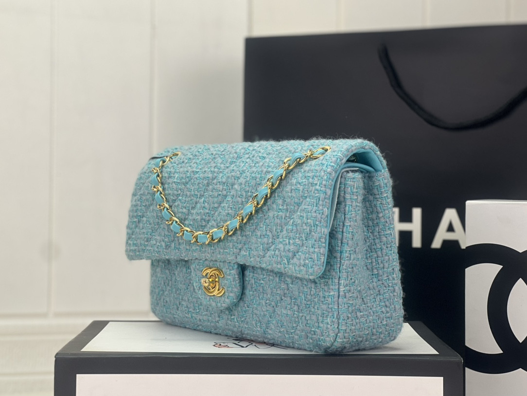 Ch*el CLASSIC 11.12 HANDBAG  Tweed & Gold-Tone Metal 6 × 9.9 × 2.5 in