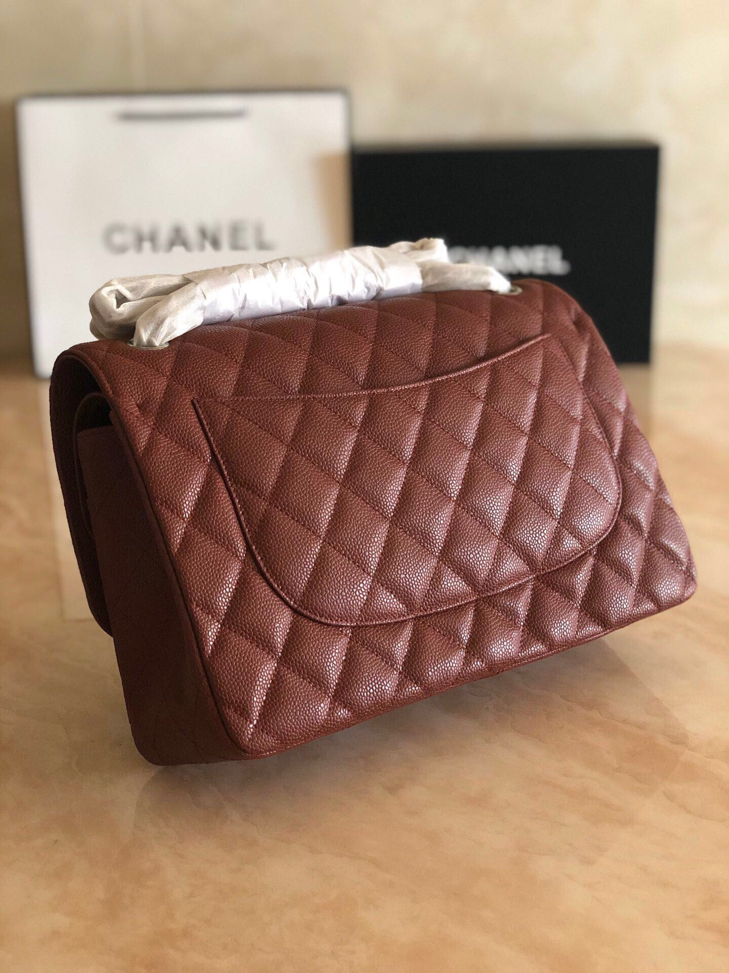 Ch*el Classic Flap Jumbo 30cm CF Silver Hardware 7.6 × 11.7 × 3.9 in
