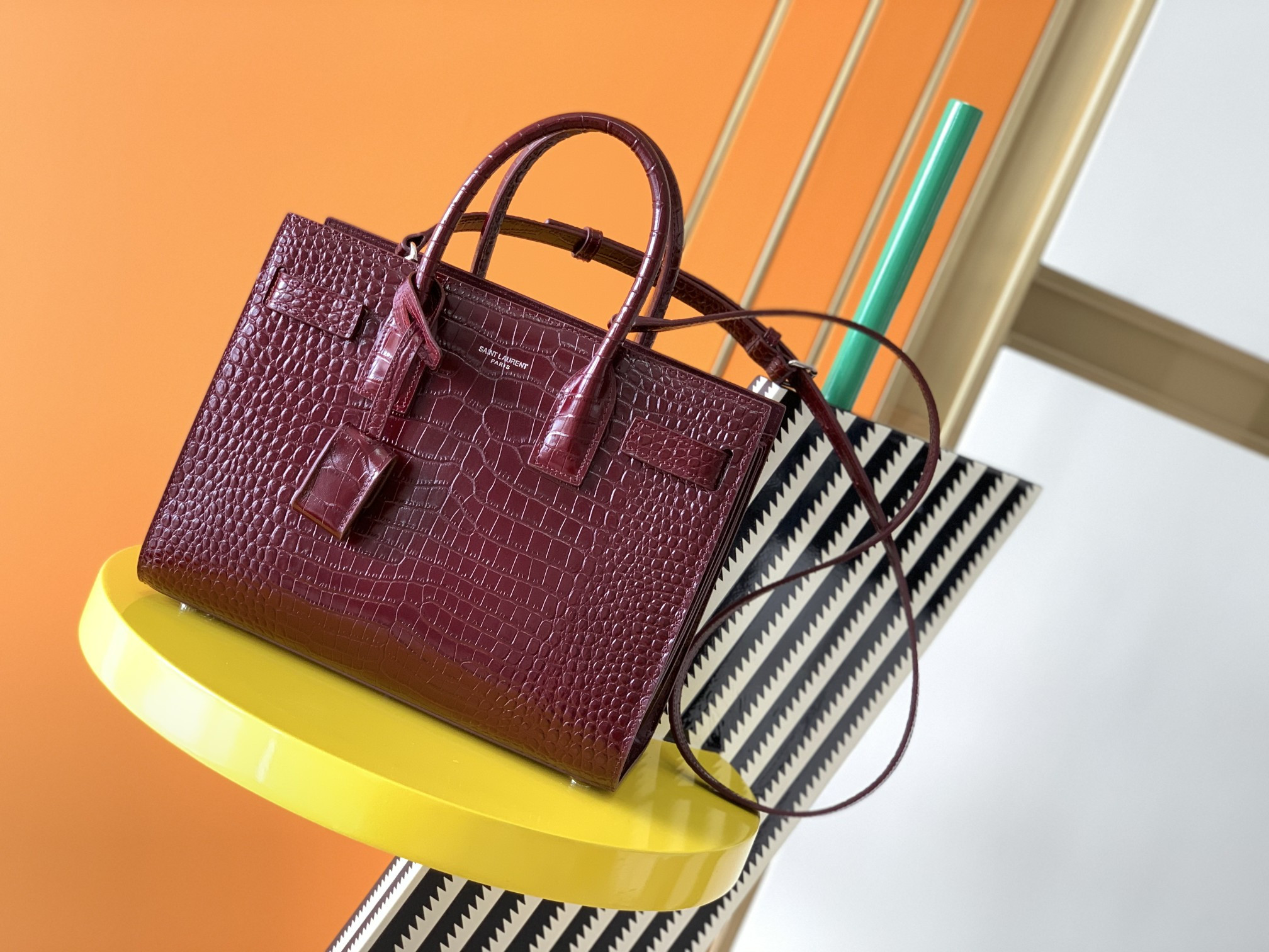 Y*L SAC DE JOUR IN EMBOSSED CROCODILE LEATHER - baby 26x13.5x12.5cm